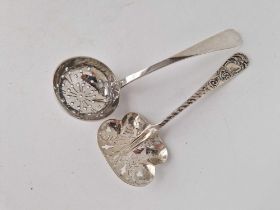 Two sifter spoons one with unusual bowl, Birmingham 1898, 43 g