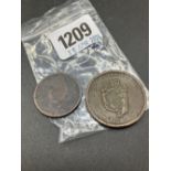 Wellington penny token and another