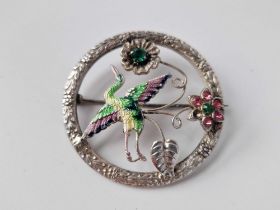 A large vintage silver and enamel brooch 17.9g