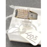 A gents two colour 9ct gold diamond cluster gents ring size T 2.7g