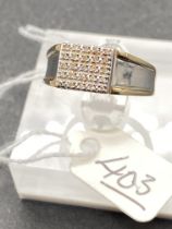 A gents two colour 9ct gold diamond cluster gents ring size T 2.7g
