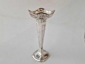 A spill vase with pierced rim tapering stem, 9" high, Birmingham 1932