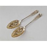 A pair of Georgian Scottish berry spoons with embossed gilt bowls, Edinburgh 1814 by DM, 131g