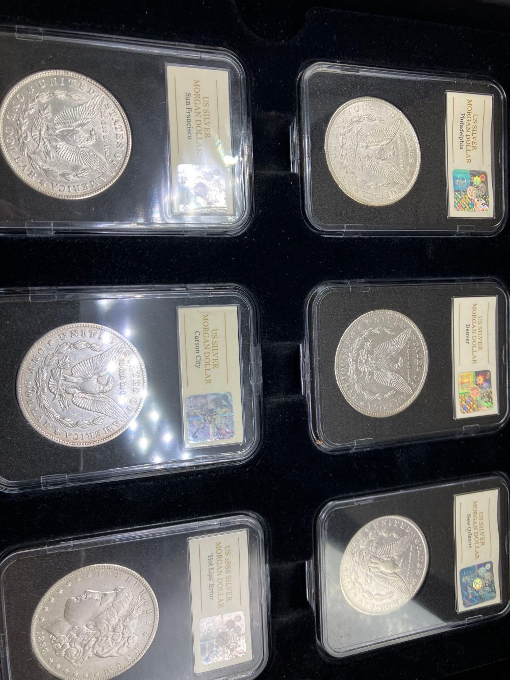 A USA Morgan dollar mint mark collection with CC Carson City and Hot Lips Error - Image 2 of 2