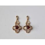 A pair of garnet drop earrings (no wires) 9ct, 1.5 g