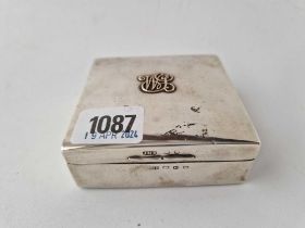 A square cigarette box with gold initials, 3.5 inches wide, Birmingham 1897 by JMB