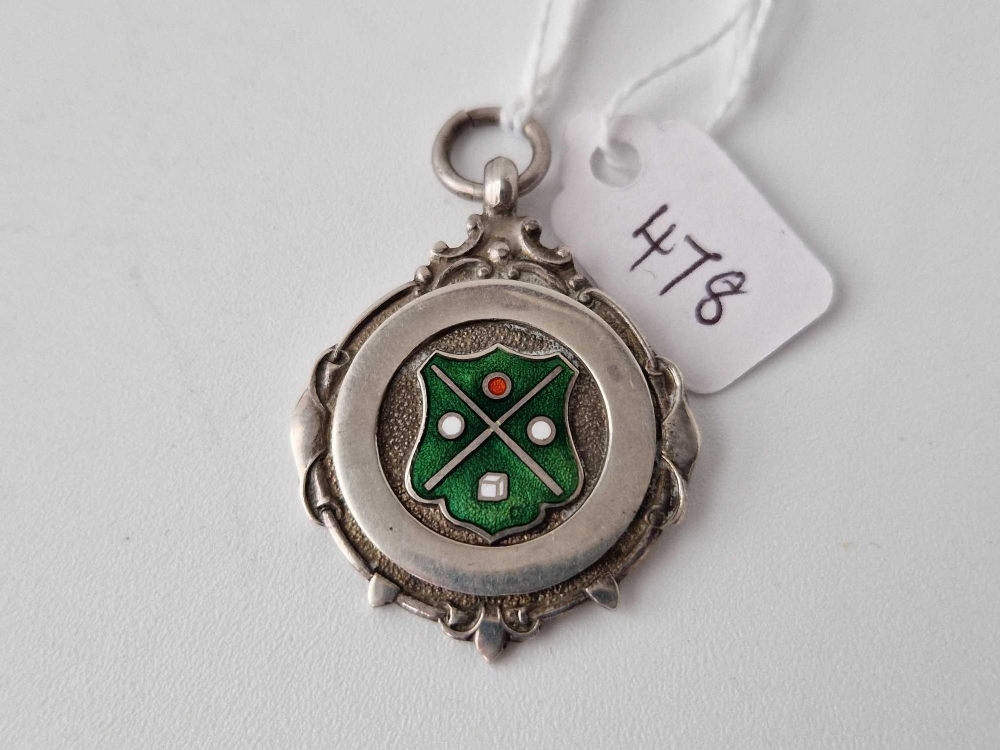 Enamelled silver Snooker pendant fob, hallmarked Birmingham 1946