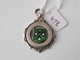 Enamelled silver Snooker pendant fob, hallmarked Birmingham 1946