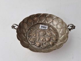 Antique continental SILVER Bowl Poss German Wine Taster c.1680 scroll handles 8" wide. By S H 180g