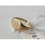 A 9ct gold signet ring with owl insignia size J 1.5g