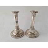 Pair of Georgian candlesticks with decorative stems, detachable nozzles. 8 in high. Sheffield 1840