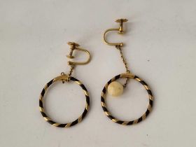 A pair of antique gold mounted circular earrings