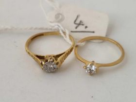 Two single stone diamond rings, both 18ct gold, both sizes I