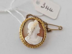 Antique finely carved cameo high relief with fancy rope twist setting 18ct gold tested