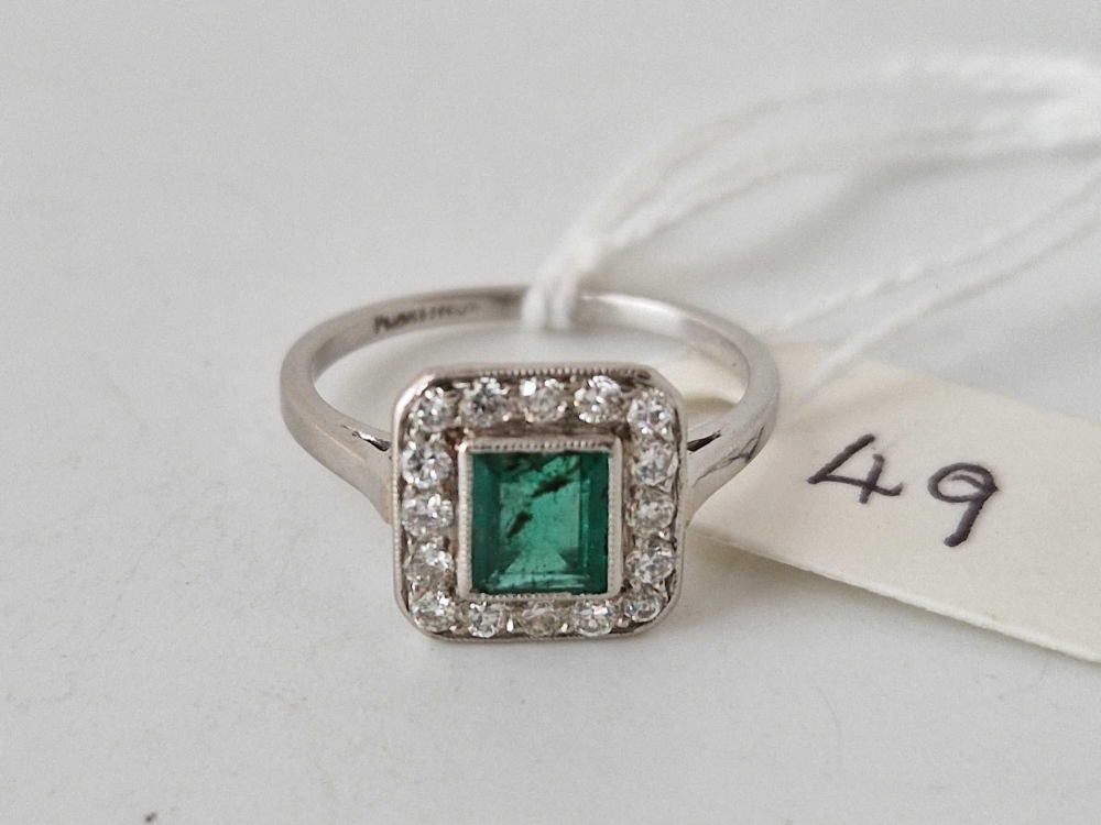 Fine, Edwardian Columbian Emerald and Diamond ring platinum set Size M 3.7g