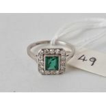 Fine, Edwardian Columbian Emerald and Diamond ring platinum set Size M 3.7g