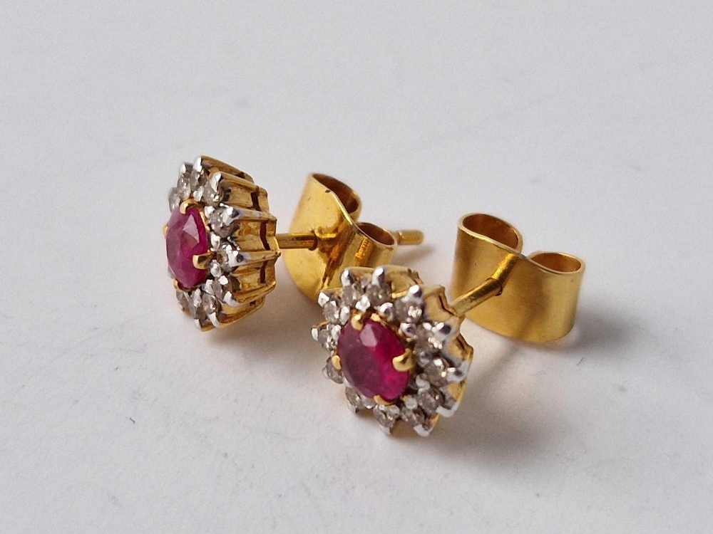 A pair of ruby & diamond 9ct cluster earrings - Image 2 of 2