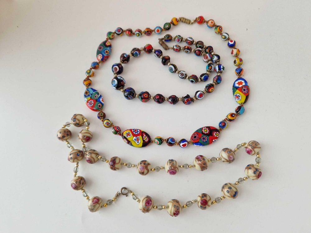 Three silver Venetian glass beads necklaces