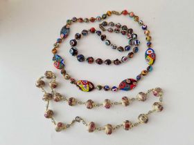 Three silver Venetian glass beads necklaces
