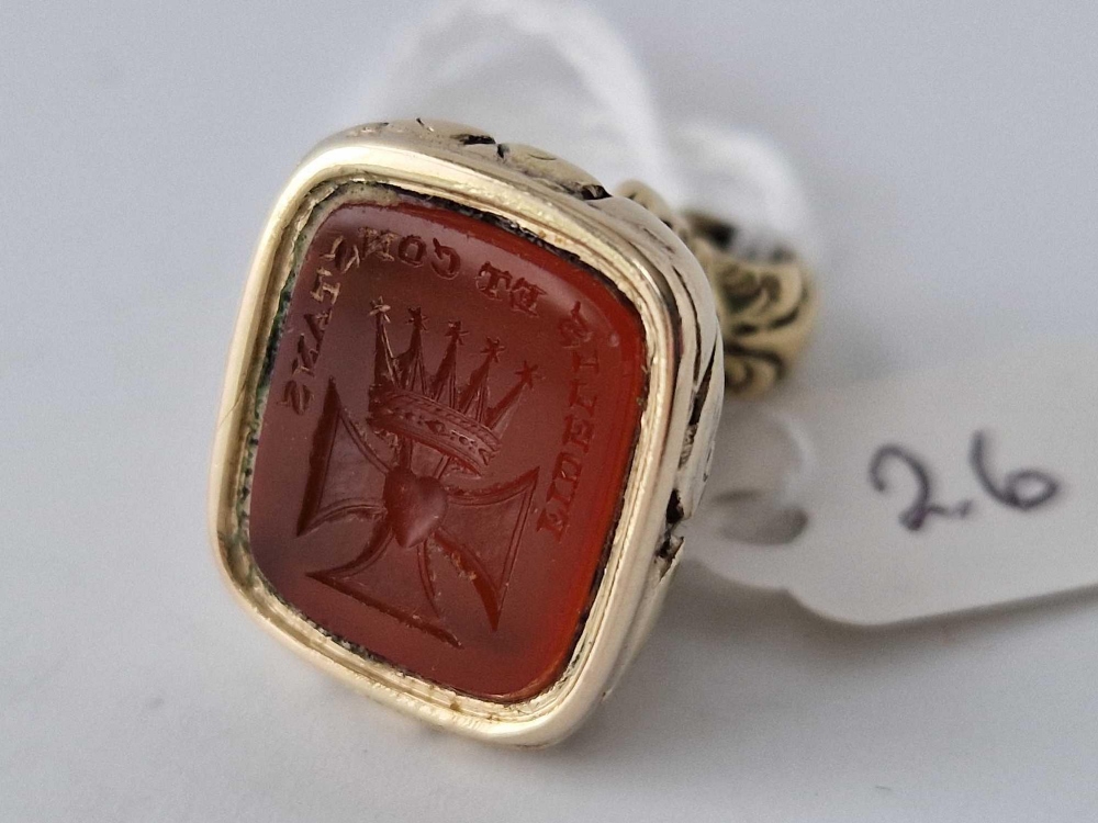 A gold cased fob seal with cornelian