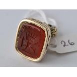 A gold cased fob seal with cornelian