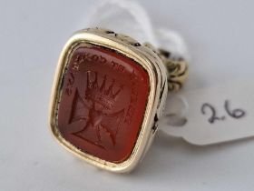 A gold cased fob seal with cornelian