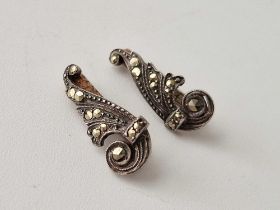 A pair of Deco silver marcasite set ear clips marked 935