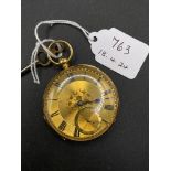 A ATTRACTIVE FLORAL ENGRAVED GENTS POCKET WATCH 18CT GOLD WITH GOLD COLOURED FACE SECONDS SWEEP
