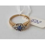 A sapphire & diamond ring with cut shank size O 2.8g