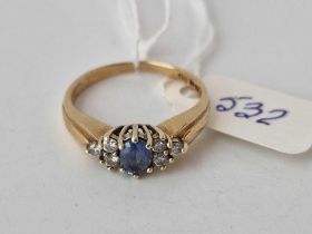 A sapphire & diamond ring with cut shank size O 2.8g