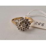 A diamond cluster ring, 9ct, size W, 3.7 g