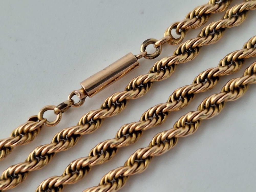 AN ANTIQUE ROPE NECK CHAIN, 15ct with 9ct barrel clasp, 17 inch, 11.3 g - Image 2 of 2