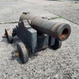 Replica 17th Century Cannon - 19" Cast Iron Barrel, Wooden Stock & Wheels.