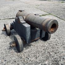 Replica 17th Century Cannon - 19" Cast Iron Barrel, Wooden Stock & Wheels.