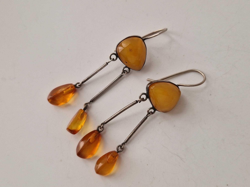 A pair of Russian silver and amber earrings