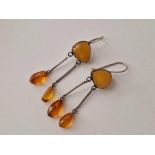 A pair of Russian silver and amber earrings