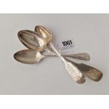 Three Exeter spoons engraved with scrolls, etc, 86 g