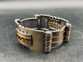 A ATTRACTIVE BI METAL SILVER AND GOLD FRENCH DESIGN PANEL BRACELET POSS JEAN DESPRES FRANCE CIRCA