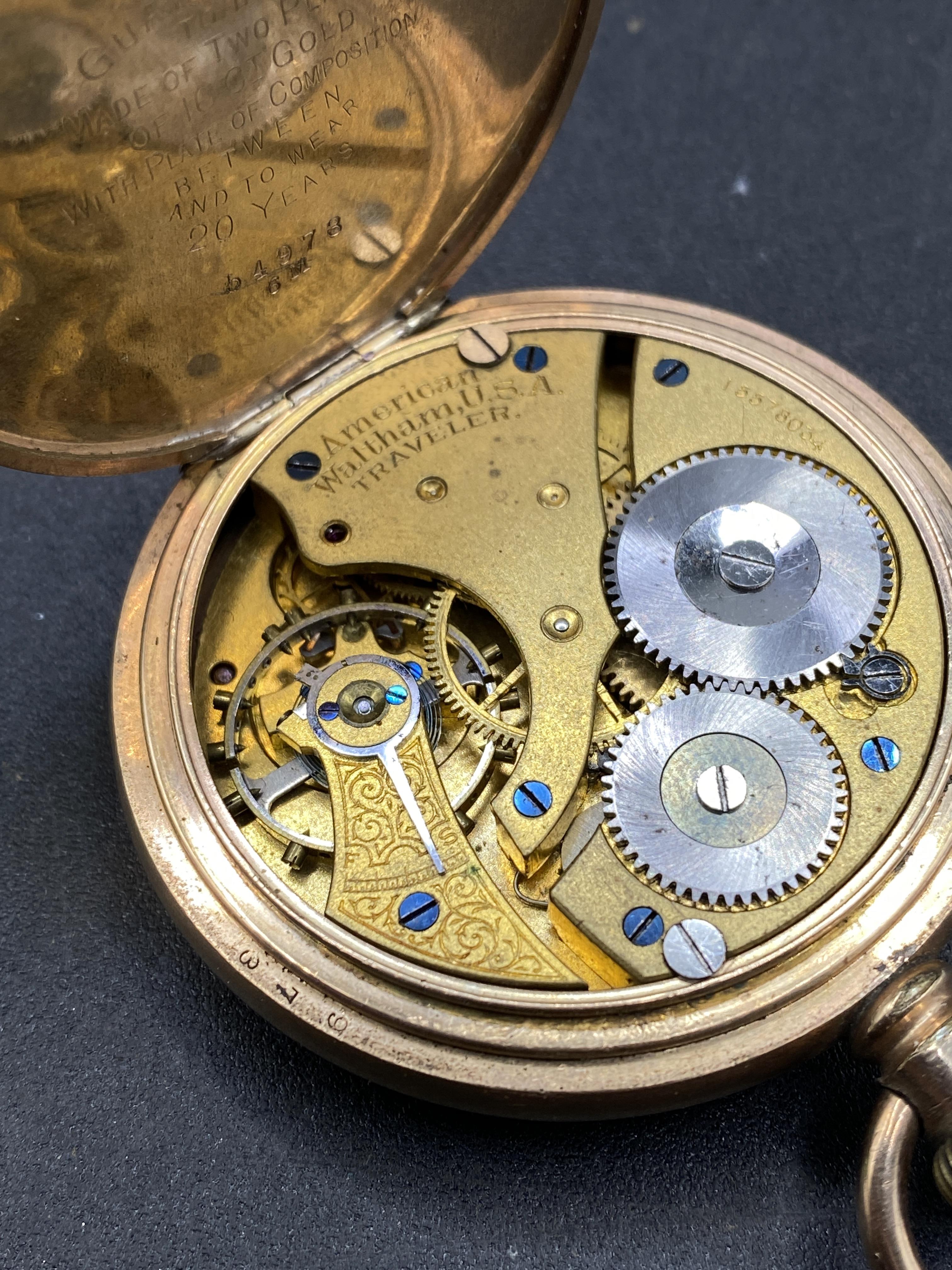 A gents gilt open faced pocket watch by WALTHAM with seconds dial - Image 2 of 2