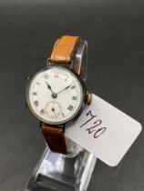 A ladies silver wrist watch with leather strap