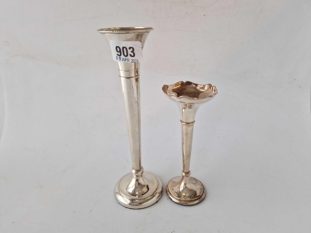 Two spill vases, one trumpet shaped, 8.5" high, Sheffield 1972