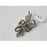 Silver marcasite set flower bow brooch