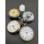 Four chrome pocket watches including two INGERSOLL