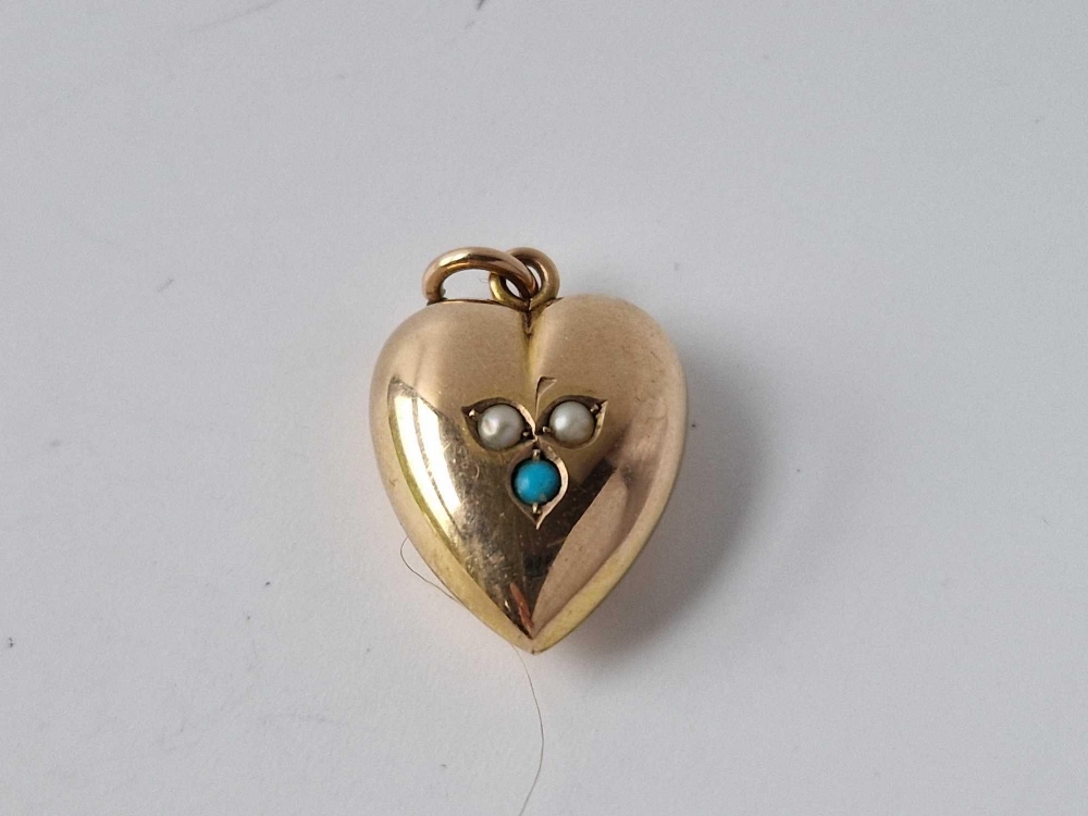 A pearl and turquoise heart pendant, - Image 2 of 3