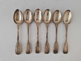 A set of six heavy Victorian fiddle thread pattern tea spoons, London 1849 by GA, 172g