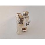 Three silver top scent bottles with glass bodies, Birmingham 1898 etc