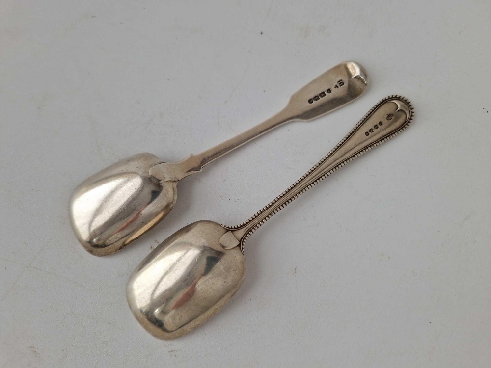Two Victorian long handled caddy spoons, one with beaded edge, London 1845 and 1887, 66g - Image 2 of 2