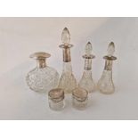 Five various silver top jars and scent bottles