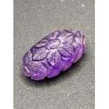 Large fine Brazilian amethyst double sided lotus flower carved with LOVE on the reverse 63cts boxed