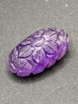 Large fine Brazilian amethyst double sided lotus flower carved with LOVE on the reverse 63cts boxed